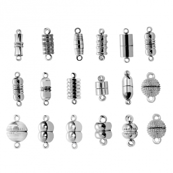 Picture of Zinc Based Alloy Magnetic Clasps Ball Silver Tone 1 Packet