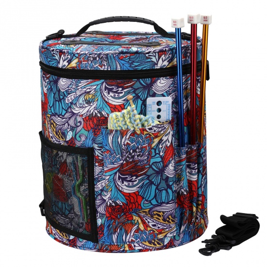 Picture of Oxford Fabric Wool Yarn Knitting Needle Crochet Tools Storage Bag Organizer Flower Leaves Multicolor