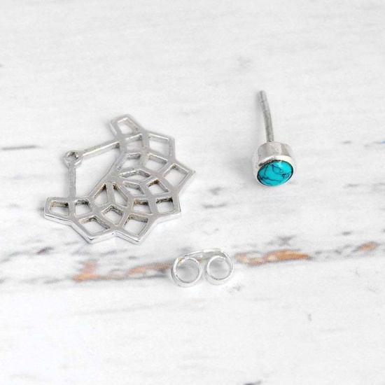 Picture of Boho Chic Bohemia Ear Jacket Stud Earrings Antique Silver Color Lotus Flower Hollow