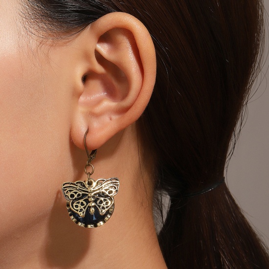 Picture of Retro Earrings Antique Bronze Butterfly Animal Dragonfly Imitation Moonstone