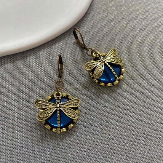 Picture of Retro Earrings Antique Bronze Butterfly Animal Dragonfly Imitation Moonstone