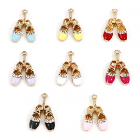 Zinc Based Alloy Clothes Charms Gold Plated Multicolor Ballet Shoes Enamel Clear Rhinestone 16mm x 16mm