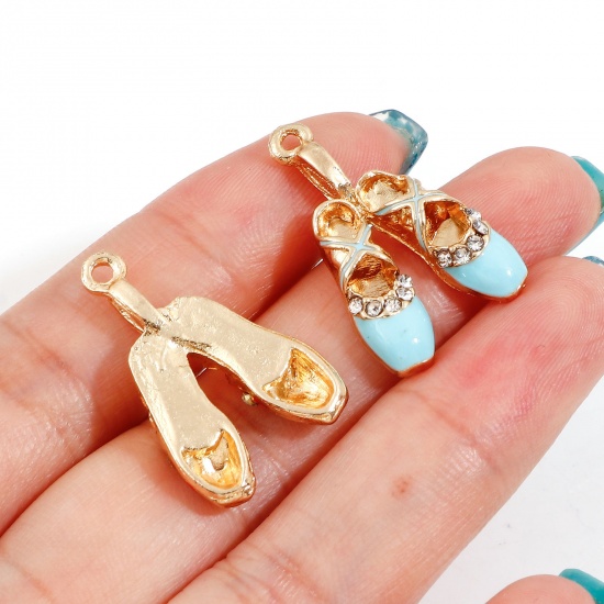 Picture of Zinc Based Alloy Clothes Charms Gold Plated Multicolor Ballet Shoes Enamel Clear Rhinestone 16mm x 16mm