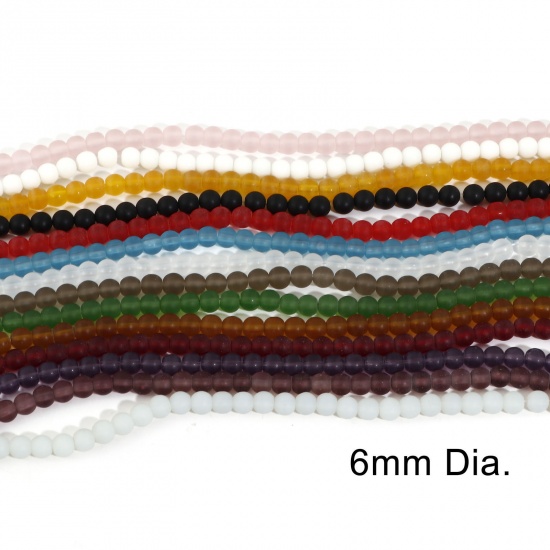 Picture of Glass Beads For DIY Charm Jewelry Making Round Multicolor Frosted About 6mm Dia