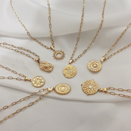 Eco-friendly Vacuum Plating Stylish Galaxy 18K Gold Plated 304 Stainless Steel Link Cable Chain Sun Star Pendant Necklace For Women