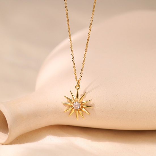 Picture of Eco-friendly Vacuum Plating Stylish Galaxy 18K Real Gold Plated Copper & Rhinestone Link Cable Chain Sunflower Pendant Necklace For Women Party