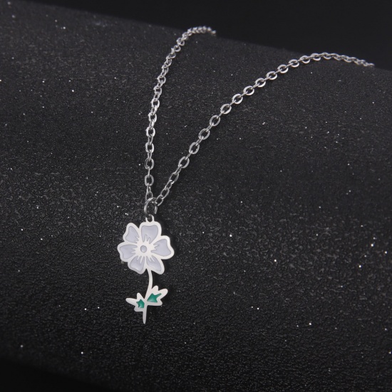 Picture of 304 Stainless Steel Birth Month Flower Link Cable Chain Necklace Enamel 45cm(17 6/8") long