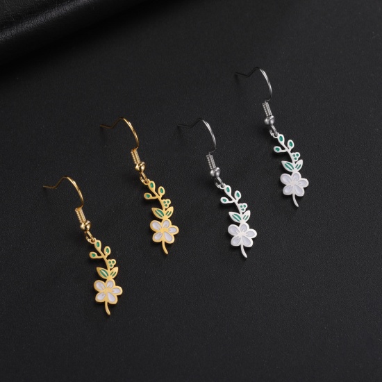 Picture of 304 Stainless Steel Birth Month Flower Earrings Enamel