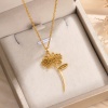 Imagen de 304 Acero Inoxidable Flor del Mes de Nacimiento Collares Chapado en Oro Hueco 38cm longitud, 1 Unidad