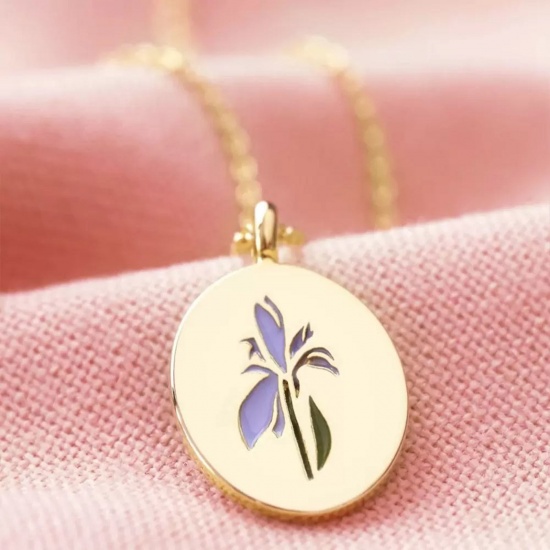 Picture of 304 Stainless Steel Birth Month Flower Necklace Gold Plated Oval Corrosion 40cm(15 6/8") long