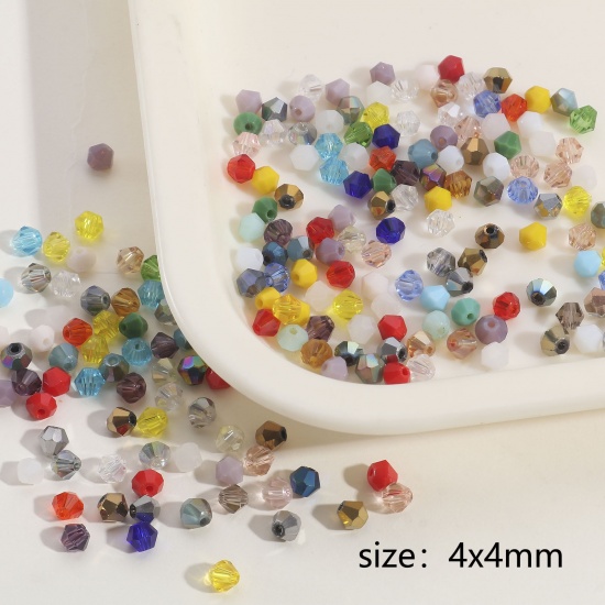 Picture of Glass Beads For DIY Charm Jewelry Making Bicone Multicolor Faceted About 4mm x 4mm