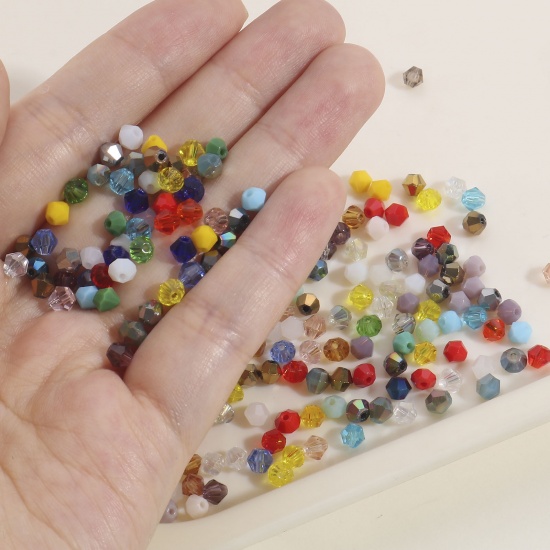 Image de Perles pour DIY Fabrication de Bijoux de Charme en Verre Bicône Multicolore à Facettes 4mm x 4mm, 1 Paquet