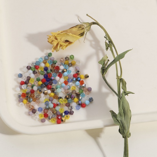 Immagine di Vetro Perline per la Creazione di Gioielli con Ciondoli Fai-da-te Doppio Cono Multicolore Sfaccettato Circa 4mm x 4mm, 1 Pacchetto