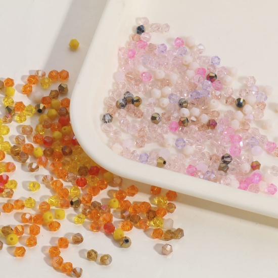 Picture of Glass Beads For DIY Charm Jewelry Making Bicone Multicolor Faceted About 4mm x 4mm