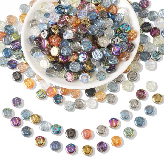 Picture of Glass Beads For DIY Charm Jewelry Making Flat Round At Random Mixed Color Number About 10mm Dia