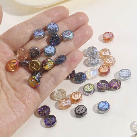 Bild von Glas Perlen für die Herstellung von DIY-Charme-Schmuck Flachrund Zufällig gemischte Farben Zahl ca. 10mm D., 50 Stück