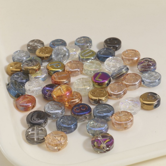 Bild von Glas Perlen für die Herstellung von DIY-Charme-Schmuck Flachrund Zufällig gemischte Farben Zahl ca. 10mm D., 50 Stück