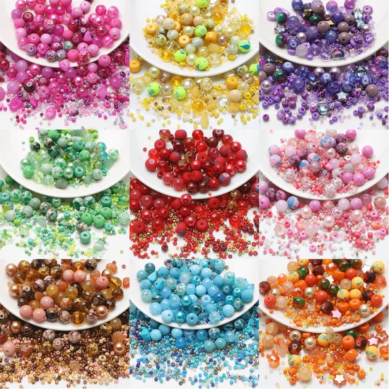 Picture of Glass Beads For DIY Charm Jewelry Making Round Mixed Color Crack Painted