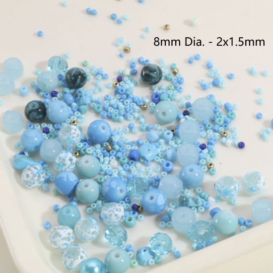 Picture of Glass Beads For DIY Charm Jewelry Making Round Mixed Color Crack Painted