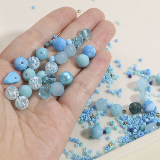 Immagine di Vetro Perline per la Creazione di Gioielli con Ciondoli Fai-da-te Tondo Colore Misto Crepa Pittura 1 Serie
