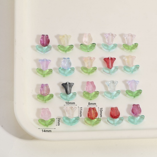 ガラス ビーズ ペンダント チャーム DIY 手作り ハンドメイド ジュエリー アクセサリーを作る バラ 多色 スズラン 50 個 の画像
