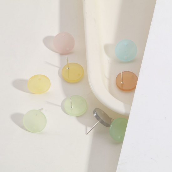 Picture of Acrylic Geometry Series Ear Post Stud Earrings Findings Round Multicolor With Loop 14mm Dia.
