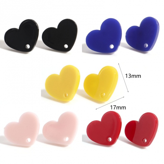 Picture of Acrylic Valentine's Day Ear Post Stud Earrings Findings Heart Multicolor With Loop 17mm x 13mm