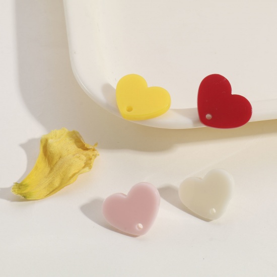 Immagine di Acrilato San Valentino Orecchini a Perno Tappi di Orecchini Cuore Multicolore Con Loop 17mm x 13mm, Diametro Filo: (21 misura), 10 Pz