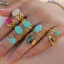 Immagine di Placcatura Sottovuoto Ecologica Retrò Stile Bohemien 18K Vero Oro Placcato 304 Acciaio Inossidabile & Pietra Aperto Ovale Tondo Anello Per Donne Festa 1 Pz