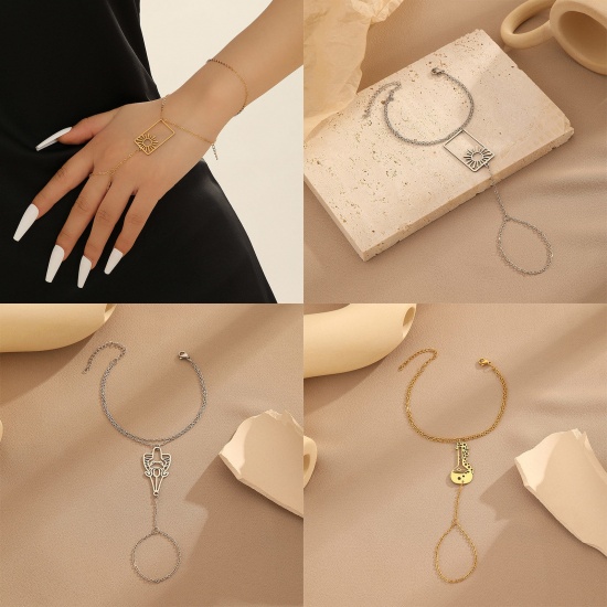 Picture of 304 Stainless Steel Link Cable Chain Retro Nail Finger Ring Chain Bracelets Geometric