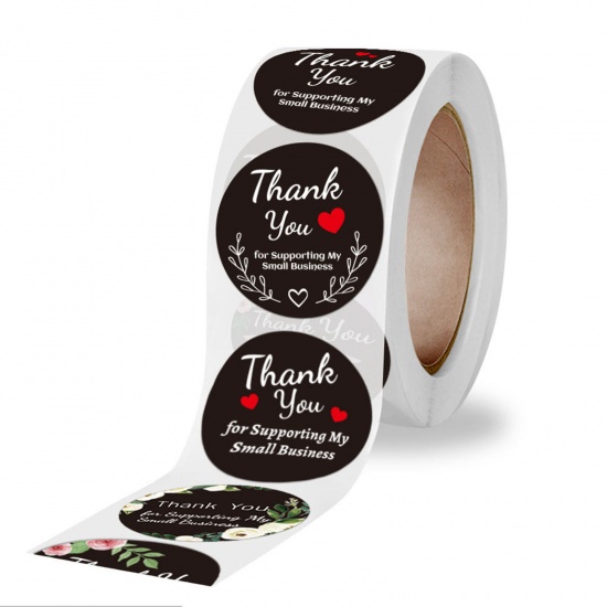 Picture of Art Paper DIY Scrapbook Deco Stickers Black Round Message " THANK YOU " 2.5cm Dia.
