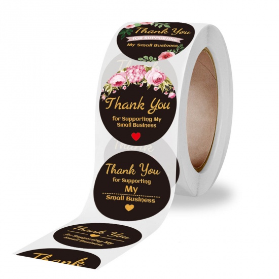 Picture of Art Paper DIY Scrapbook Deco Stickers Black Round Message " THANK YOU " 2.5cm Dia.