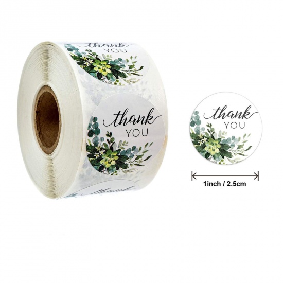 Immagine di Carta Artistica DIY Decorazione Di Scrapbook Adesivi Bianco Tondo Fiore Lettere " THANK YOU " 2.5cm Dia, 1 Rotolo