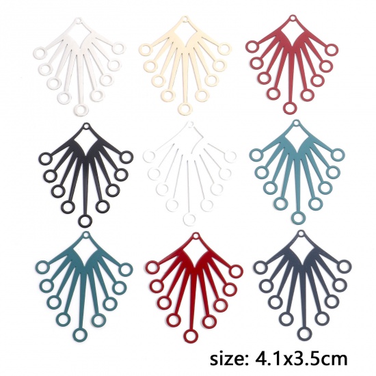 Immagine di Lega di Ferro Filigree Stamping Ciondoli Multicolore Rombo Raggi del Sole Filigrana 4.1cm x 3.1cm, 10 Pz