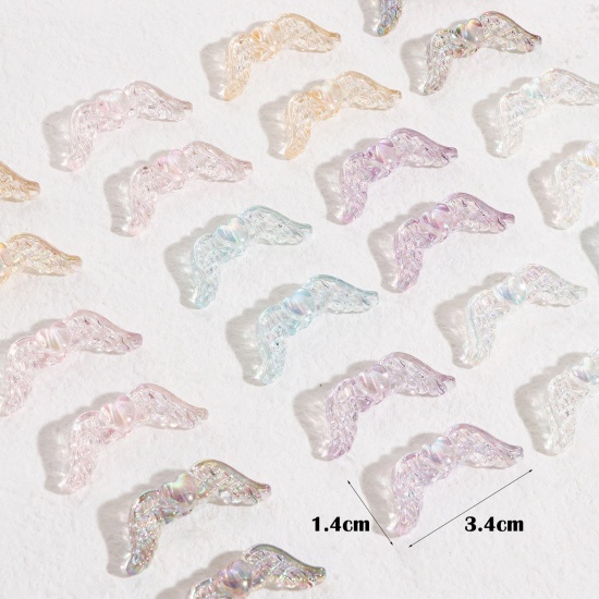 Picture of Acrylic Guardian Angel Wing Beads For DIY Jewelry Making Multicolor AB Rainbow Color Wing Transparent About 3.4cm x 1.4cm