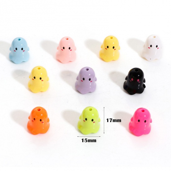 Picture of Acrylic Beads For DIY Charm Jewelry Making Multicolor Halloween Ghost Painted About 17mm x 15mm