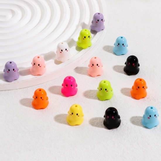 Picture of Acrylic Beads For DIY Charm Jewelry Making Multicolor Halloween Ghost Painted About 17mm x 15mm