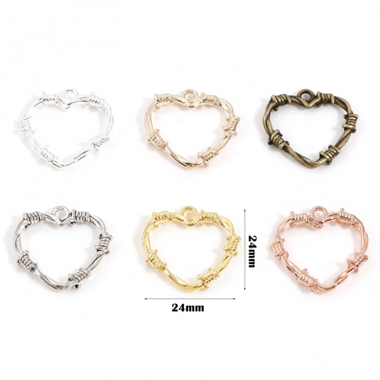 Immagine di 20 Pz Lega di Zinco San Valentino Multicolore Cuore Spine Filigrana 24mm x 24mm