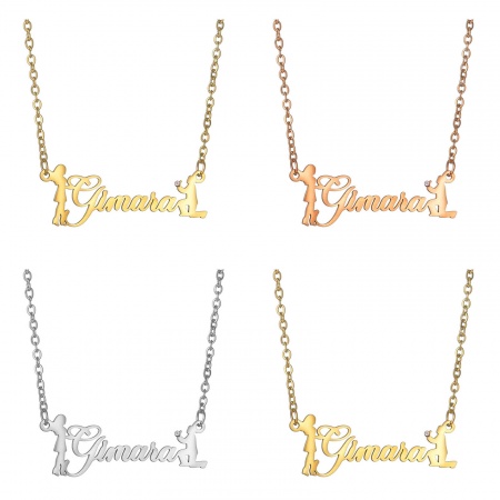 304 Stainless Steel Customized Name Necklace Personalized Letter Charm Pendant Lovers Multicolor 45cm(17.7") long