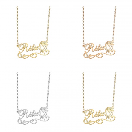 Bild von 1 Strang 304 Edelstahl Personalisierte Namenskette Personalisierter Buchstaben-Charm-Anhänger Rose Bunt 45cm lang