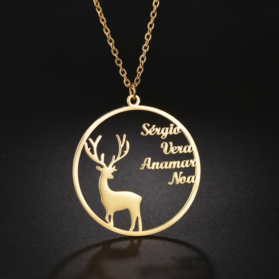 Picture of 304 Stainless Steel Customized Name Necklace Personalized Letter Pendant Antler Multicolor 45cm(17 6/8") long