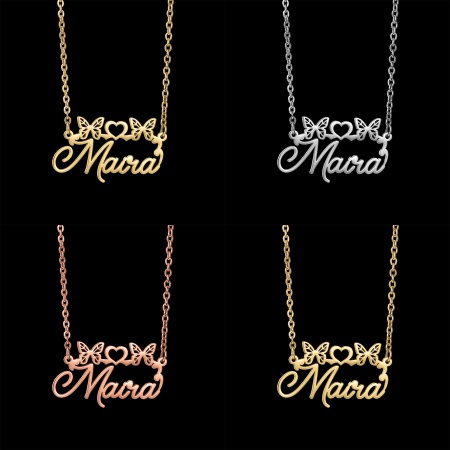 1 本 304ステンレス鋼 カスタマイズ 名入れネックレス 名前入り ネーム レターペンダント 蝶 ハート 多色 45cm長さ、