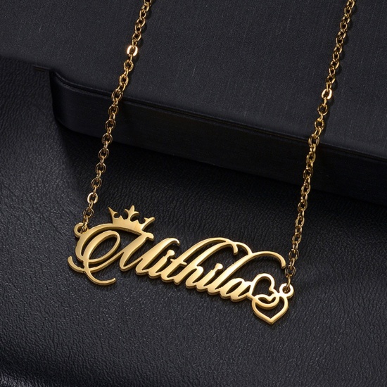 Picture of 304 Stainless Steel Customized Name Necklace Personalized Letter Pendant Crown Multicolor 45cm(17 6/8") long