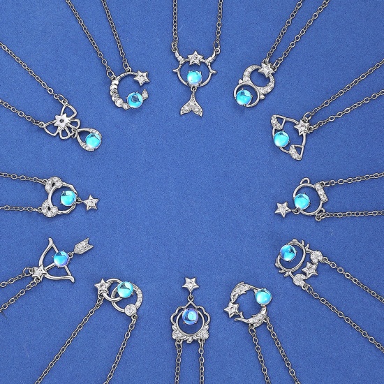 Picture of Brass Stylish Pendant Necklace Pentagram Star Constellation Platinum Plated Imitation Moonstone                                                                                                                                                               