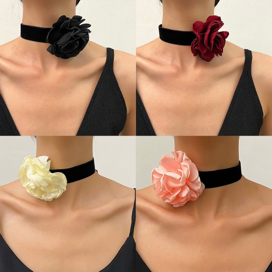 Immagine di Flocking Stylish Choker Necklace Multicolor Rose Flower