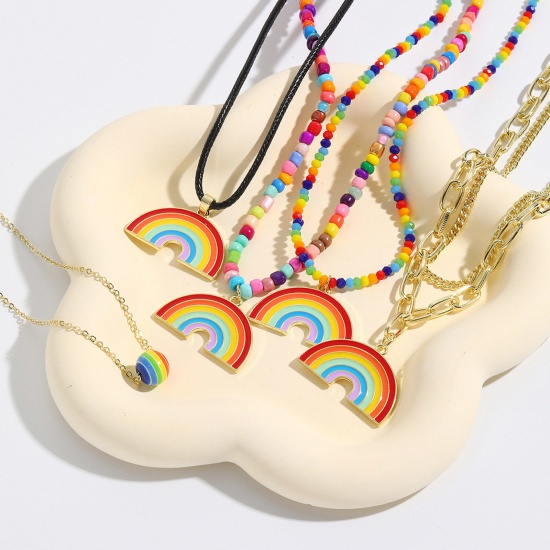 Bild von Stylish Pendant Necklace Gold Plated Rainbow