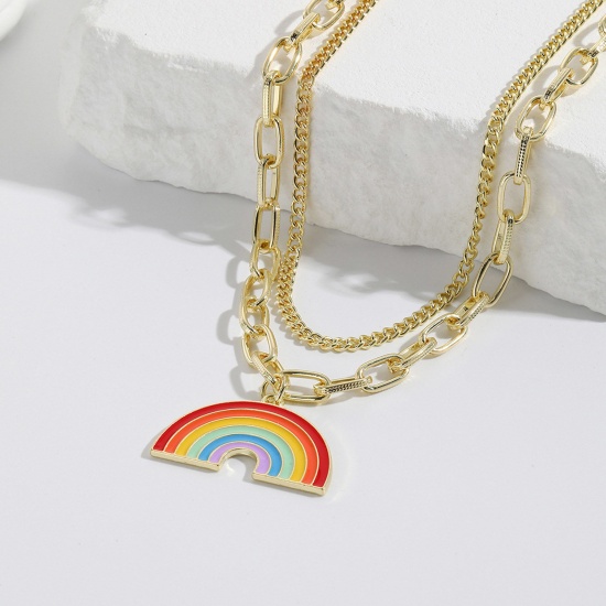 Picture of Stylish Pendant Necklace Gold Plated Rainbow