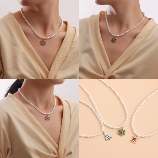 Immagine di Stylish Pendant Necklace Gold Plated Christmas Snowflake Christmas Tree Imitation Pearl