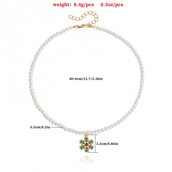 Immagine di Stylish Pendant Necklace Gold Plated Christmas Snowflake Christmas Tree Imitation Pearl