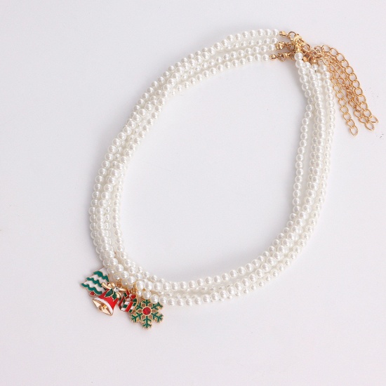 Immagine di Stylish Pendant Necklace Gold Plated Christmas Snowflake Christmas Tree Imitation Pearl